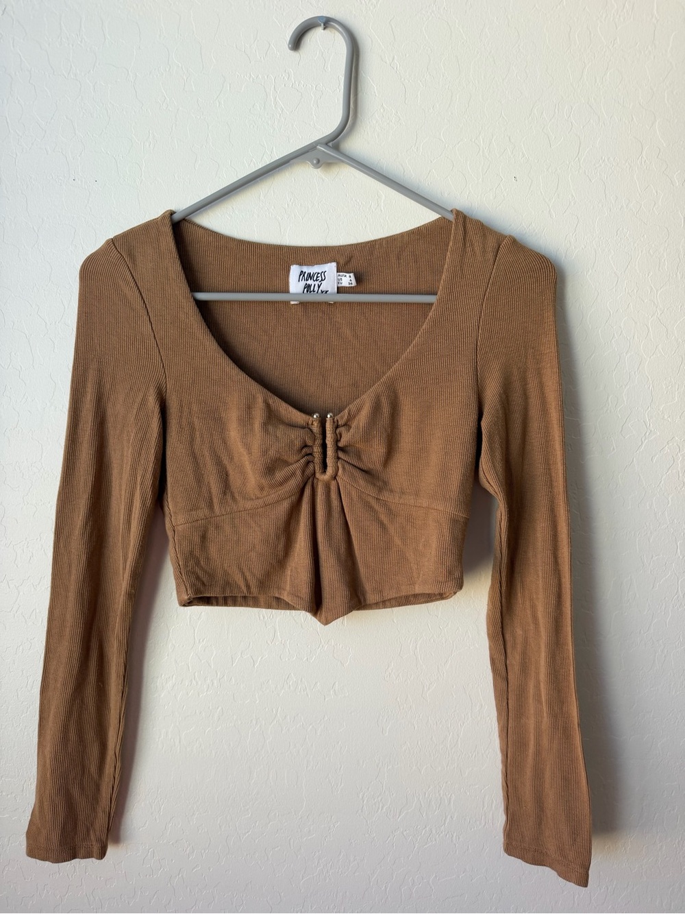 Princess Polly Brown Cropped Long-Sleeve Top